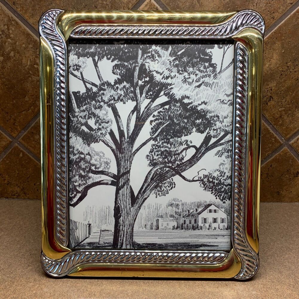 Vtg Gold Framed Tree Print Winter Fall Black & White Wall Art 8x10 Nature Decor